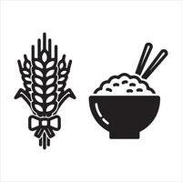 Two simple icons representing grains and rice with chopsticks vector
