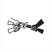 Hands tugging on a broken object symbolizing conflict and division vector