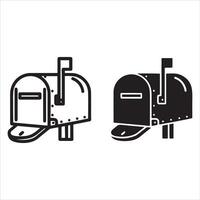 Classic american mailbox designs in outline and solid black vector