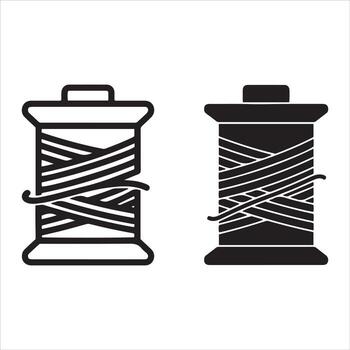 Two styles of thread spool graphics one outline one filled vector