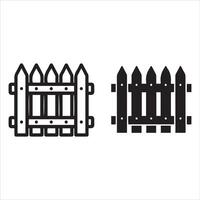 Two styles of wooden picket fences in outline and solid black vector