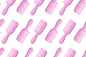 Pink plastic wide-tooth combs in a repeating seamless layout for thick hair vector