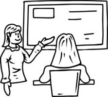 Teacher and Student in Front of Whiteboard Doodle vector