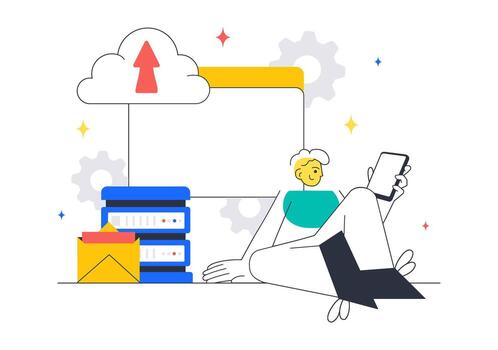 Illustration of Cloud Computing and Digital Infrastructure with Database and Monitoring vector