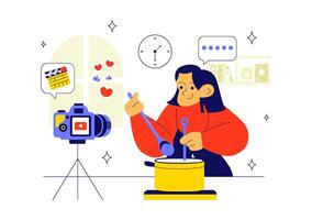 Flat of a Social Media Influencer Livestreaming and Sharing Daily Life Moments vector