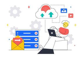 Cloud Computing Illustration for Technology Concept with Data Center, Statistics, and Monitoring vector