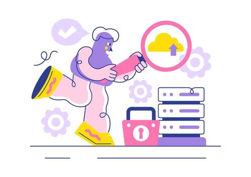 Flat Illustration of Digital Cloud Computing with Data Protection and Hosting Security vector
