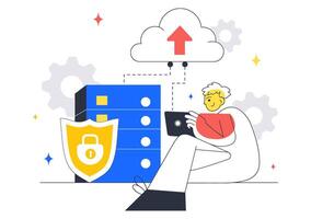 Illustration of High-Speed Cloud Network with Analytics and Digital Technology Elements vector