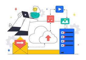 Data Center and Cloud Connection Illustration with Analytics and Speed Technology vector