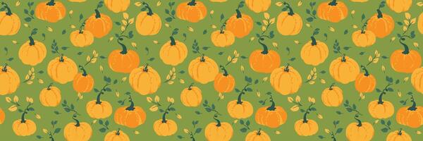 Colorful pumpkins on green background vector