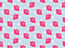 Playful seamless pattern featuring bold pink flowers with stylized outlines on a light blue background. Plain abstract print for kids products, textiles, stationery, or cheerful home decor designs. vector