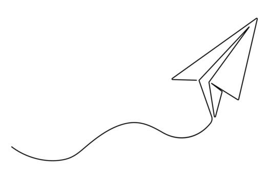 Minimal continuous one line sketch of paper plane soaring in abstract style vector