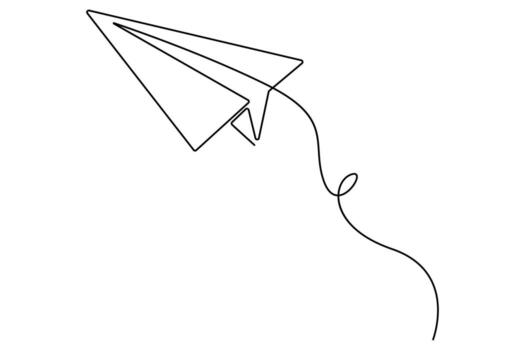 Continuous one line drawing of paper plane flying in minimal outline style vector