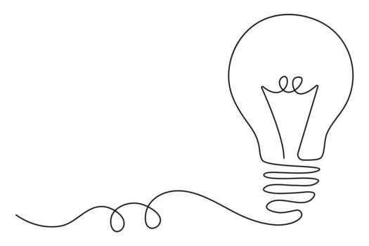 Continuous one line drawing of light bulb in minimalist outline style vector