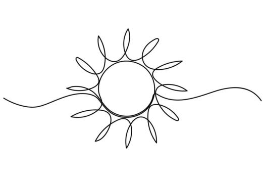 Sun one line drawing for summer weather concept in minimal style vector