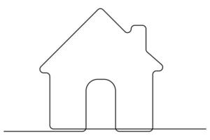Continuous one line drawing of a simple house in minimal outline style vector