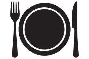 Silhouette of dinner plate with spoon, fork, and knife for food themes vector