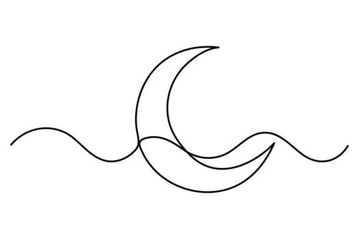 Elegant crescent moon icon drawn in one continuous line style vector