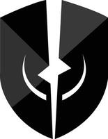 Powerful shield logo design with a central split. vector