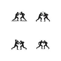 Silhouette illustration of two boxers in various fighting stances. vector
