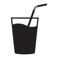 Simple black and white illustration of a glass with a straw. vector