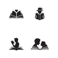 Simple Black and White Book and Reading Icons vector