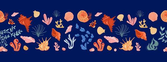Colorful seashells and coral decorative pattern vector
