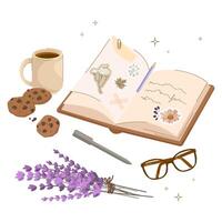 Study scene with journal and coffee vector