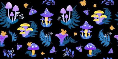 Colorful mushrooms and plants illustration vector