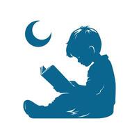 A Boy Opens a Book and The Moon Listens vector