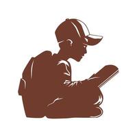 A School Boy Reading Quietly With Bag on His Back vector
