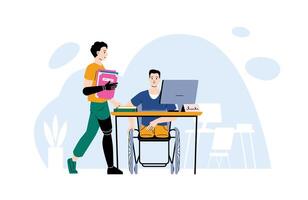 Inclusive workspace with supportive colleagues vector