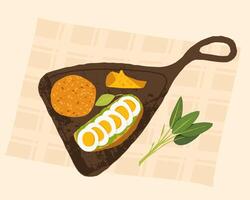 Sizzling dish with egg and rice vector