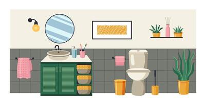 Modern bathroom with sink and plants vector