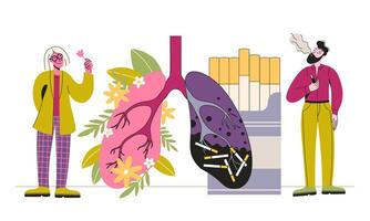 Illustration of lungs and smoking effects vector