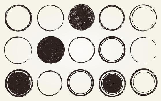 Retro Grunge circle stamps frames icon shape set. Black round empty stamp border pack. Blank Stamp template grunge ink rubber labels collection. image Isolated on white background. vector
