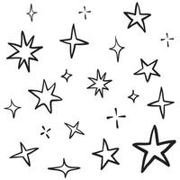 garabatear conjunto de estrellas brillar icono, limpiar superficie icono. brillante ligero efecto estrellas y brillante explosión. aislado en blanco antecedentes. brillar estrella ilustración vector