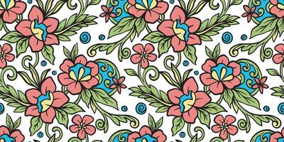Seamless floral hand drawn detailed pattern, flower bouquet, black outline and white background vector