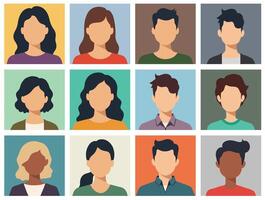 User Profile avatar human face member signs for social media website. male people and girl female person characters head set. men women infographic occupation image icon set females human head. vector