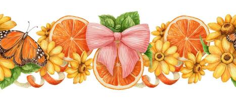 Floral design with oranges and butterflies vector