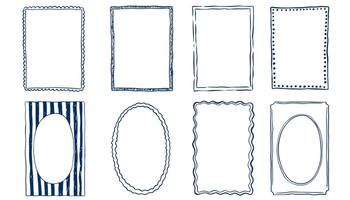 Hand drawn ink vintage frames. Stamp or letter mark frames for greeting cards, wedding, birthday party, invitations in italian or greek marine sea coastal style. Minimalist coquette borders., vector