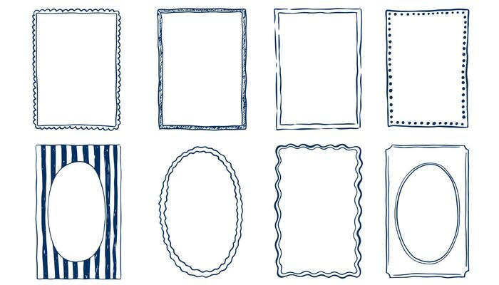 Hand drawn ink vintage frames. Stamp or letter mark frames for greeting cards, wedding, birthday party, invitations in italian or greek marine sea coastal style. Minimalist coquette borders.,