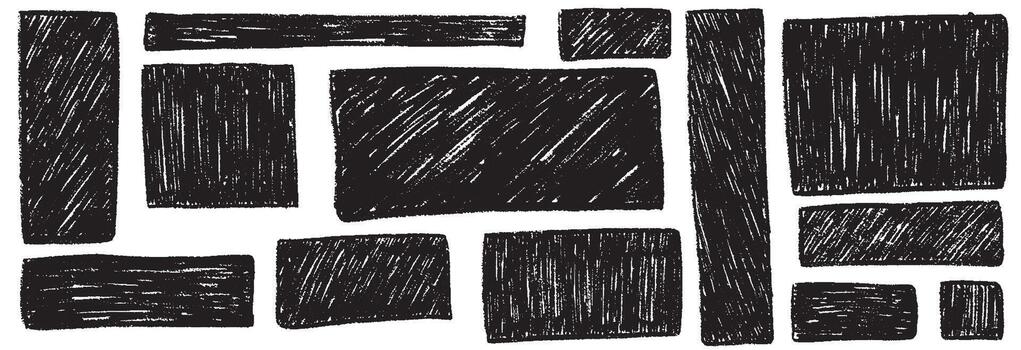 Crayon square and rectangle text boxes. Childish frames, rough texture banners. Kid drawn basic geometric shapes. hand drawn crayon grunge brush rectangle text border. Memo stickers and notes vector