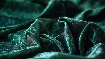 Close-up of luxurious dark emerald green velvet fabric, perfect background texture or textile concept. photo