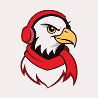Cool Eagle Mascot Wearing Headphones and Scarf Illustration, Modern Animal Logo Design for Sports, Gaming, Music, and Creative Branding Projects vector