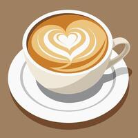 illustration of a coffee cup with heart-shaped latte art on brown background, perfect for cafe menu, coffee shop, and breakfast designs vector