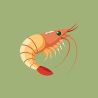 Colorful Cartoon Shrimp Illustration on Green Background, Fresh Seafood Design, Marine Animal Clipart, Culinary Ingredient, Healthy Food, Restaurant Menu Decoration vector