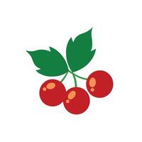 Simple Flat Illustration of Red Berries with Green Leaves Isolated on White Background, Perfect for Food, Nature, and Organic Design Concepts. vector