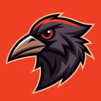 Fierce Black Raven Head Mascot Illustration on Red Background, Powerful Bird Logo Design, Modern Animal Symbol, Art for Sports and Branding. vector