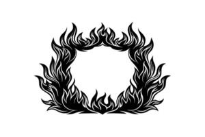 Black Flame Wreath Frame Illustration, Decorative Fire Circle Border Design, Isolated Tattoo Style Element for Logo, Emblem, and Graphic Art Projects vector